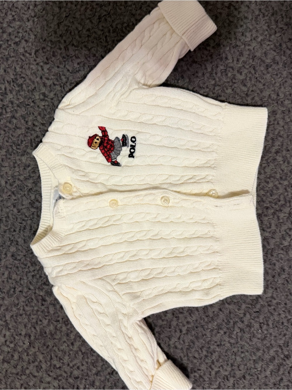 Lauren Ralph Lauren Cream Cable-Knit Cardigan with Polo Bear